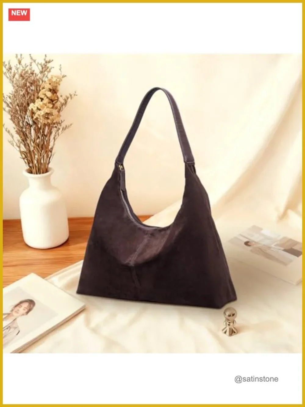Suede Leather Hobo Shoulder Bag Slouchy Tote Handbag Crescent Purse for Women